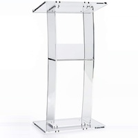 Montaje de suelo de pie, moderno, acrílico, transparente, podio, púltero de iglesia con Pedestal Curvo