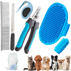 6 uds. Peine para el pelo de mascotas, cepillo de baño para mascotas, peine para eliminar pulgas, cortaúñas, cepillo de dientes, juego de herramientas de aseo para mascotas para gatos y perros - Product Image 1