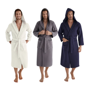 <span class=keywords><strong>Accappatoio</strong></span> da <span class=keywords><strong>Uomo</strong></span> di <span class=keywords><strong>Lusso</strong></span> Personalizzato Hongbo, Tinta Unita, Manica Lunga, 100% Cotone Leggero, in Tessuto Waffle di Bambù con Cappuccio - Product Image 1