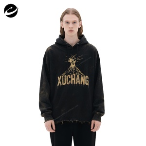 Xuchang Người Đàn Ông Của Trùm Đầu Cắt Đồ Họa In Pháp Terry Áo 100% Hữu Cơ Pima Cotton Chất Lượng Cao Ban Đầu Màu Đen Tùy Chỉnh - Product Image 1