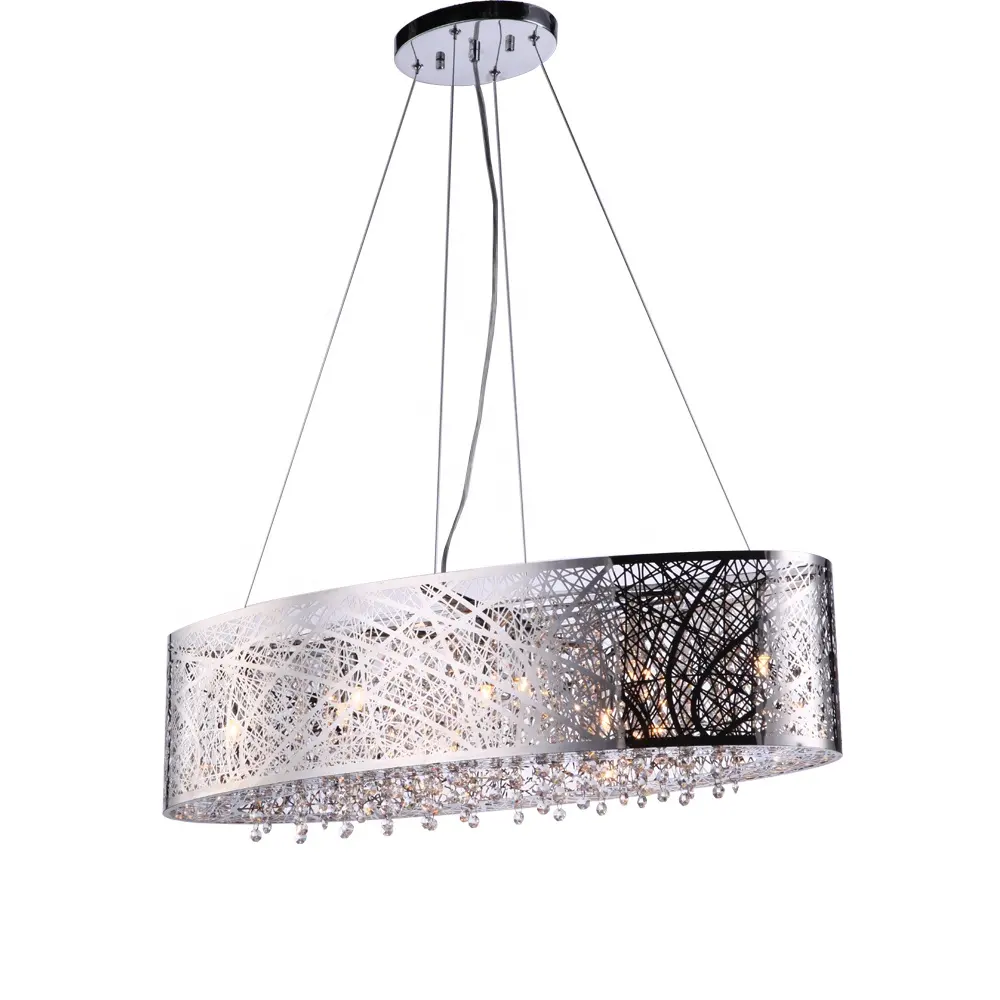 classical modern oval chrome pendant light laser stainless steel pendant lamp with K9 crystal lighting fixture