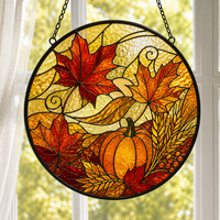 Lanterne Jack-O'-Lantern d'Halloween : Décoration de fenêtre ronde en verre teinté, ornement d'Halloween de 20 cm, lanterne Jack-O'-Lantern faite à la main