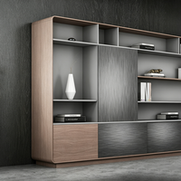 Armoire de rangement moderne en bois, classeur en acier avec éclairage LED, étagère ouverte, vitrine de bureau, organisateur de dossiers, placard