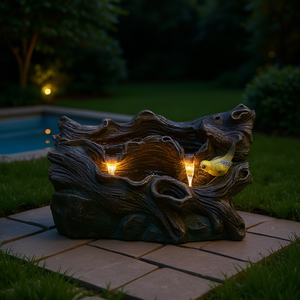 Fontaine d'eau moderne pour jardin extérieur, 14,1 pouces, lumières LED, design tronc d'arbre, avec pompe, pour patio, cour, piscine, décoration - Product Image 2