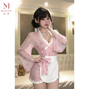 Man Yu Lingerie, Cute Bunny Maid Style, Japanese Cute Bunny Print, Japanese Style Nightgown with Butterfly Dress 9446 - Product Image 5