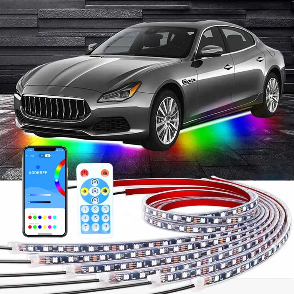 High Brightness IP68 Waterproof RGBIC LED Car Under Glow 6 pcs Chasing Underbody Music Sync Underglow Light Kit for Cars