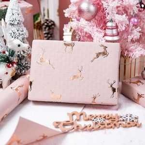 Papier cadeau de Noël rose or avec motif renne, 17 po x 32,8 pi, écologique, revêtement simple face - Product Image 2