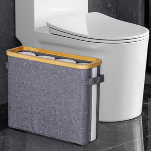 Modern Minimalist Bamboo <b>Fabric</b> <b>Storage</b> <b>Basket</b> With Lid Foldable Rectangle Tissue Box For Miscellaneous Items Off White Black - Product Image 2
