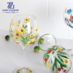 100 pièces de flûtes à vin originales en verre soufflé à la main de 15 oz, motif libellule et fleur colorée, peintes à la main - Product Image 5