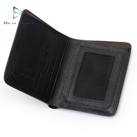 Dompet Kulit Asli Pria Mewah Grosir, Model Pendek dengan Penutup Terbuka, Lapisan Poliester, Dompet Kulit Elegan Merek BLU FLUT