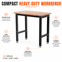 Banc de travail en acier avec plateau en bois, support OEM, poste de travail debout, multiprise intégrée, pieds réglables