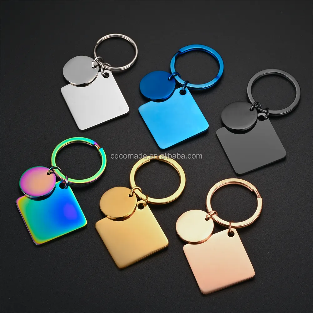 DIY blank keychains rose gold stainless steel tags 25 mm square 20 mm round rhombus key chain