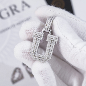 Colgante Personalizado de Plata de Ley 925 Chapado en Oro Blanco con Letras Iniciales de la A a la Z, con Incrustaciones de Moissanita, Estilo Hip Hop, Joyería Brillante con Diamantes - Product Image 4