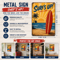 En gros, Plaques métalliques de plage d'extérieur, Plaques en étain vintage imperméables, Plaques décoratives murales rétro sur le thème du surf