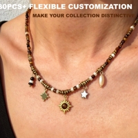 Collier personnalisé en perles minuscules, style bohème, pierres naturelles, pendentif en acier inoxydable, élégant, pour femme, bijou de mode, collier ras du cou, pour tous les jours