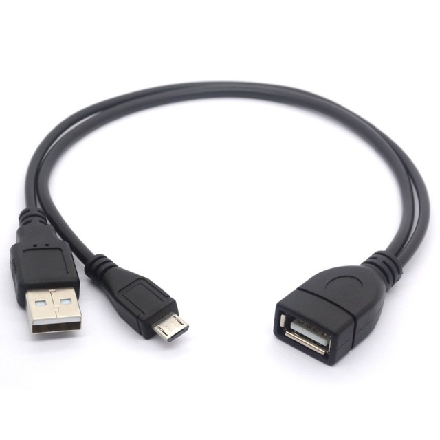 90 Degree Angled Micro USB Male to USB Female Host OTG Cable with USB Power Enhancer Hub Adapter Y Splitter