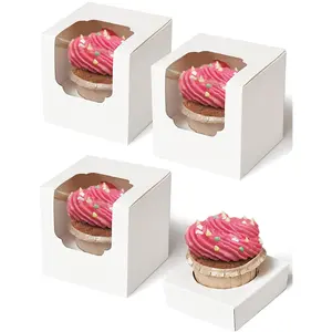 Kraft Koekjesdozen Met Raam Bakkerijdozen Met Raam Taartdoos Pvc Transparant Raam Mooie Cake Voedselverpakking