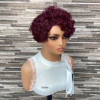 Perruque YWhair en cheveux humains, coupe pixie avec raie latérale, fabriquée à la machine, densité complète, aspect naturel et sans nœuds, 100% cheveux Remy, noir naturel