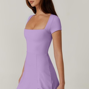 Girls' Sexy Tennis <b>Square</b> Neck Short Sleeve Built-in Shorts Golf Athletic Dress with Pockets Spandex/Cotton Team - Product Image 2