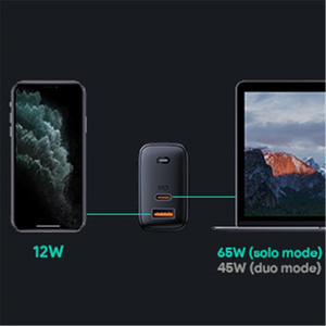 อะแดปเตอร์ชาร์จเร็ว <span class=keywords><strong>AUKEY</strong></span> PA-B3 Gallium Nitride 2 พอร์ต A+C 65w Pd สำหรับโทรศัพท์มือถือ สีดำ สีขาว 2 สี หัวปลั๊กแบบ US EU รองรับการชาร์จเร็ว Qc Pd - Product Image 4