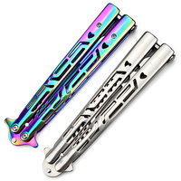 Boutique 440C Acier Lame Non Coupée Couteau Papillon Pliant Coloré EDC Outil Manche En Acier pour Formation Pratique Cadeau De Noël OEM