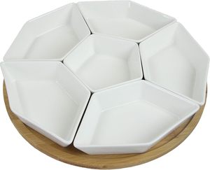 12 "y W L, 7 piezas (1 Unidad) Bonito juego de servidor de condimentos de cerámica con una bandeja de bambú para servir Lazy Suzan - Product Image 2