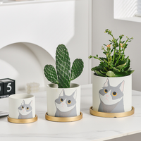 Pot de fleurs en céramique émaillée motif chat de dessin animé mignon, design abstrait animal nordique, avec trou de drainage, pour jardin domestique, idéal pour les fraises