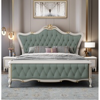 Lit plateforme élégant de style français capitonné avec tête de lit à volants, disponible en tailles King et Queen, mobilier de chambre principale, décoration intérieure, montage facile