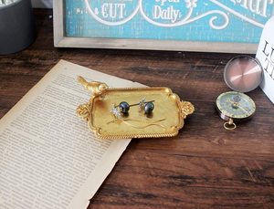 Fabricage Groothandel Custom Antieke Trinket Dish <span class=keywords><strong>Vintage</strong></span> Golden Zinklegering Metalen Sieraden Lade Met Vogel - Product Image 2