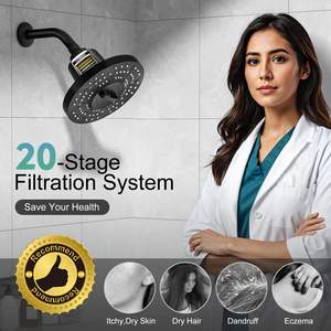 מט שחור 7 אינץ 'אנטי לסתום ראש מקלחת מסונן בלחץ גבוה מסונן עם 20 שלבים פילטר ראש גשם מסונן - Product Image 2