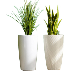 Vase rond coloré pour plantation, imitation plastique blanc, pot de fleurs à absorption automatique d'eau - Product Image 2