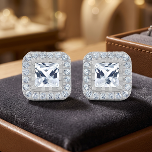 Gourik Fine Jewelry 925 <b>Sterling</b> <b>Silver</b> Lab Created White Sapphire <b>Stud</b> Earrings Trendy Cushion Cut Wedding jewelry Wholesale - Product Image 3