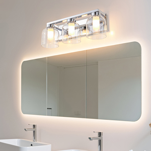 Modern Luxury Bathroom <b>Vanity</b> Light Silver Finish Creative Double Clear Glass Lampshade Indoor Wall Light For Hotel Home Decor - Product Image 3