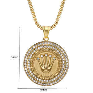 ใหม่เครื่องประดับฮิปฮอปไทเทเนียมเหล็กชุบทอง rhinestone มงกุฎสามสร้อยคอสแตนเลสจี้ - Product Image 2