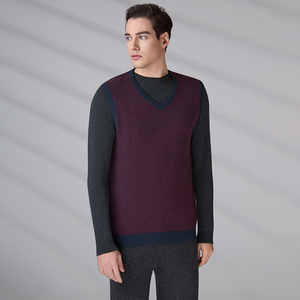 Custom Logo Casual Warm Layer Winter <b>Men's</b> Cotton Merino Wool V-Neck <b>Knit</b> Vest Classic Sleeveless Sweater <b>Waistcoat</b> - Product Image 5