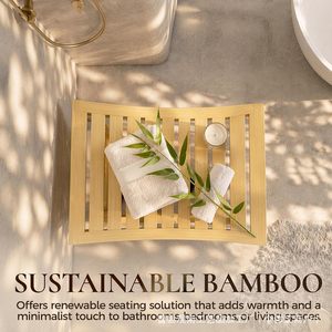 Tabouret de salle de bain en bambou à double niveau avec rangement pour serviettes et articles de toilette - Product Image 4