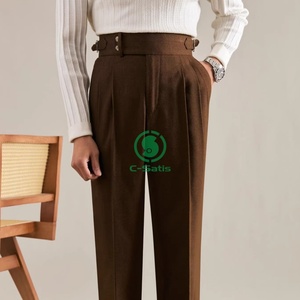 <span class=keywords><strong>Pantalon</strong></span> de Costume Homme Style Italien Sur Mesure, Taille Haute Droit, Décontracté Chic avec Boucle, Collection Automne - Product Image 1