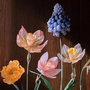 Ensemble de fleurs H-151, papier crépon autoportant, grand coquelicot pour la décoration de fenêtres, ensemble floral pour mariage, fête, présentoir de magasin - Product Image 6