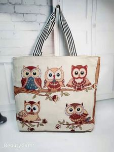 Bolsa de Compras de Lona de Algodón con Diseño de Búho Bordado, Estilo Moderno, en Oferta - Product Image 2