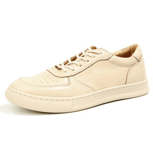 Off White Slightly Distressed Vegetable Tanned <b>Leather</b> <b>Sneakers</b> Lace Up Breathable Youth Walking Shoes - Product Image 1