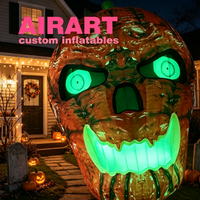 Citrouille Gonflable Effrayante pour Maison Hantée, Tête de Monstre Gonflable aux Yeux Verts Lumineux, Accessoire Gonflable Horreur pour Halloween