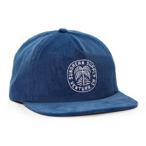 Custom 5 Panel Embroidery Patch logo Unstructured Snapback Hats Navy Blue Corduroy Caps - Product Image 2