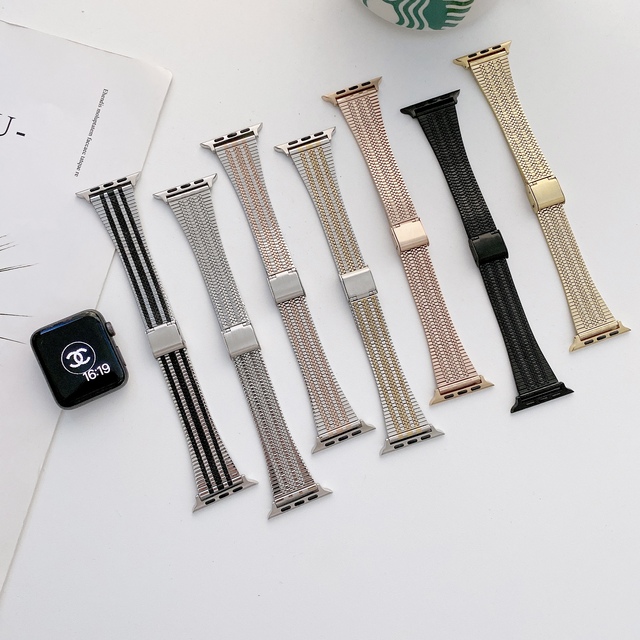 2021 New Fashion Stainless Steel Straps Women 7 Beads Iwatch Straps 38/40//4142/44/45mm for apple Watch Metal Band
