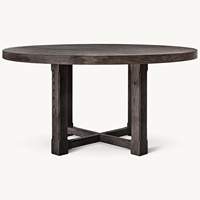 Ensemble de table à manger ronde en bois de mahogany massif noir de 59 pouces, fabriquée à la main, style moderne, 4 chaises, 6 places, meubles pour salon et bureau à domicile