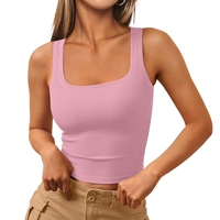 T-shirt sans manches d'entraînement pour filles, top court d'été personnalisé de haute qualité, coupe ajustée, côtelé, avec strass, pour femmes