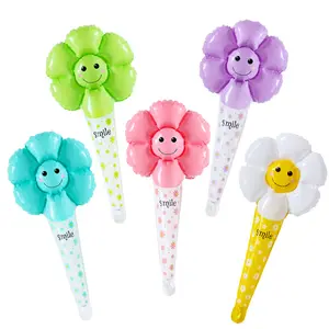 Smiley face sunflowers daisies flower balloon sticks small gifts for holiday activities percussion sticks shape balloons