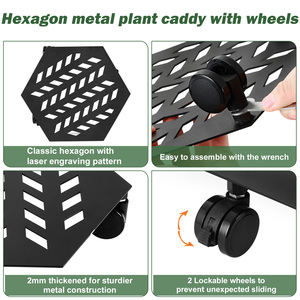 Rouleau de déplacement pour jardinière hexagonale en métal, support de plante roulant en fer, chariot à roulettes pour plantes et pots de fleurs - Product Image 2