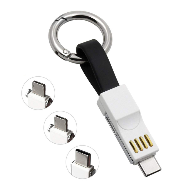 3 in 1 Short Magnetic USB Cable Android Type C Micro USB Flat Cable Portable Keychain Charging Cord