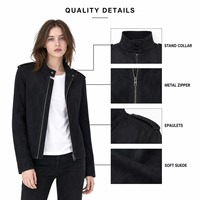 Veste en daim pour femme, style motard, fermeture éclair sur le devant, col montant, coupe courte et régulière, vêtement d'extérieur pour l'automne et l'hiver