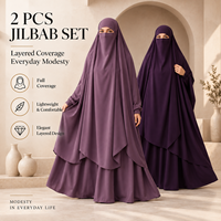 Ensemble de prière musulman 2 pièces premium avec abaya et niqab pour femmes, tenue islamique ample et couvrante en polyester, vente en gros